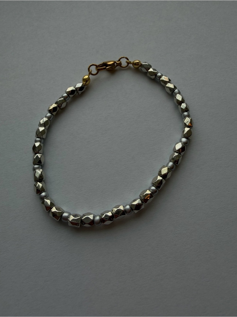 Silver Beaded Women's Bracelet with Gold Clasp